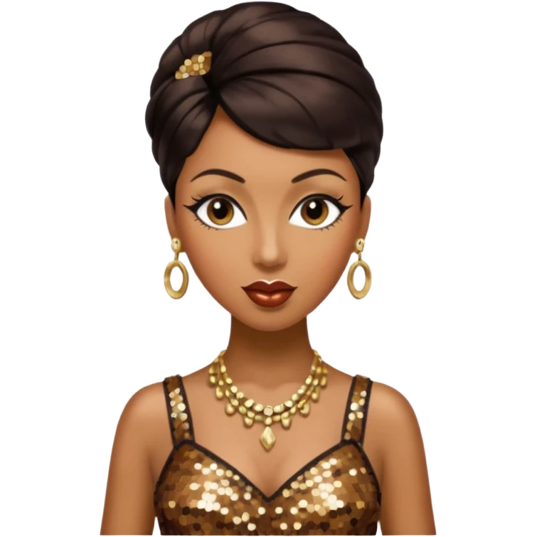 Josephine Baker with dark brown hair, bronze sequin outfit emoji