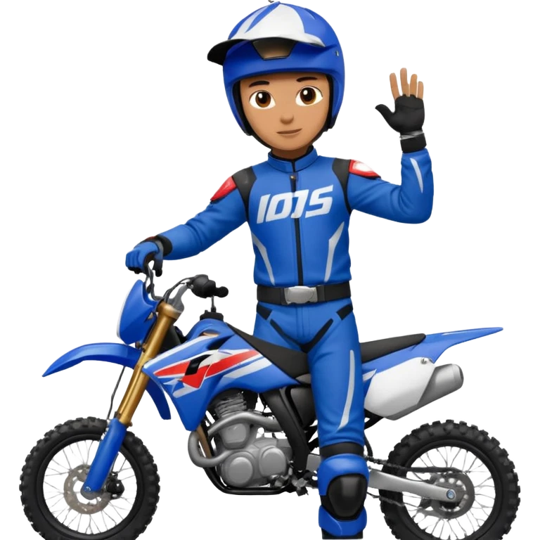 dirtbike rider in blue gear signing autographs emoji