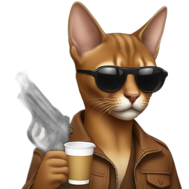 gangster-with-a-Abyssinian cat-gun-and-sunglasses-drinking-coffee emoji