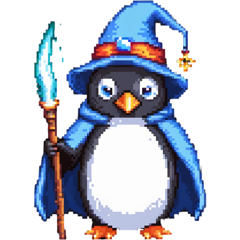 A penguin wizard casting a spell emoji