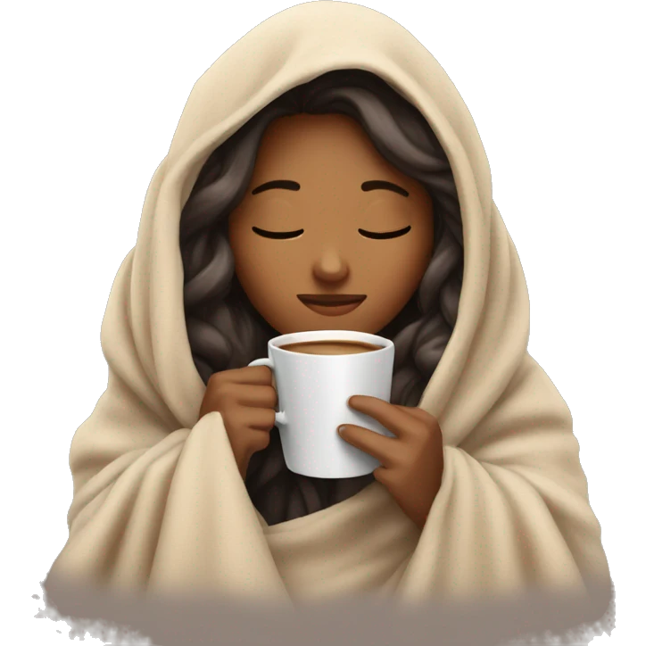 girl inside a blanket sipping coffee eyes closed emoji