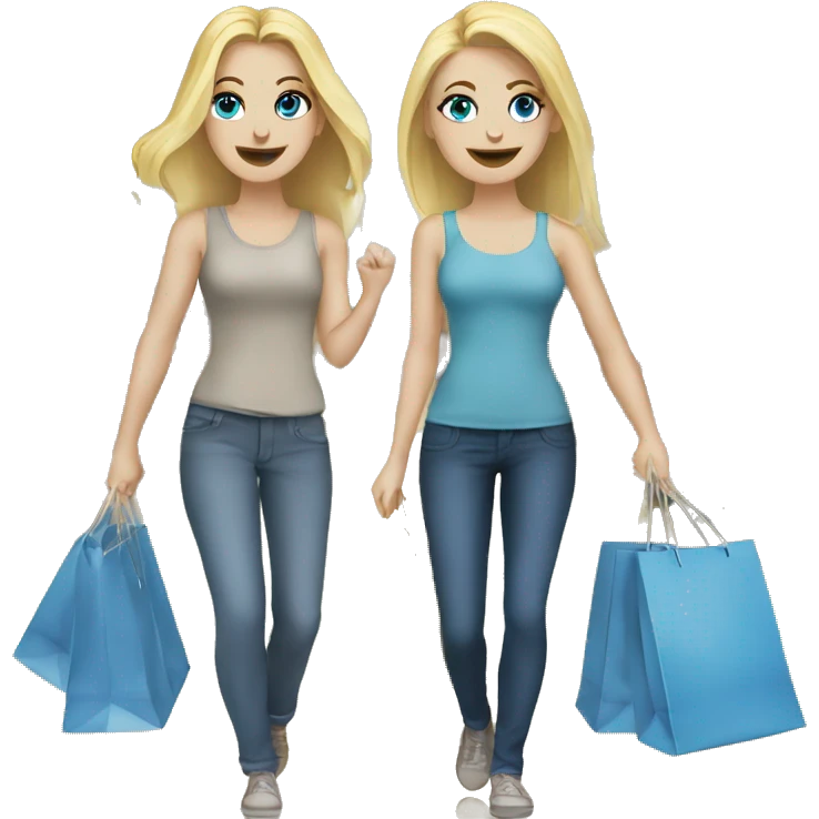 Two blonde white girls blue eyes shopping with bags emoji
