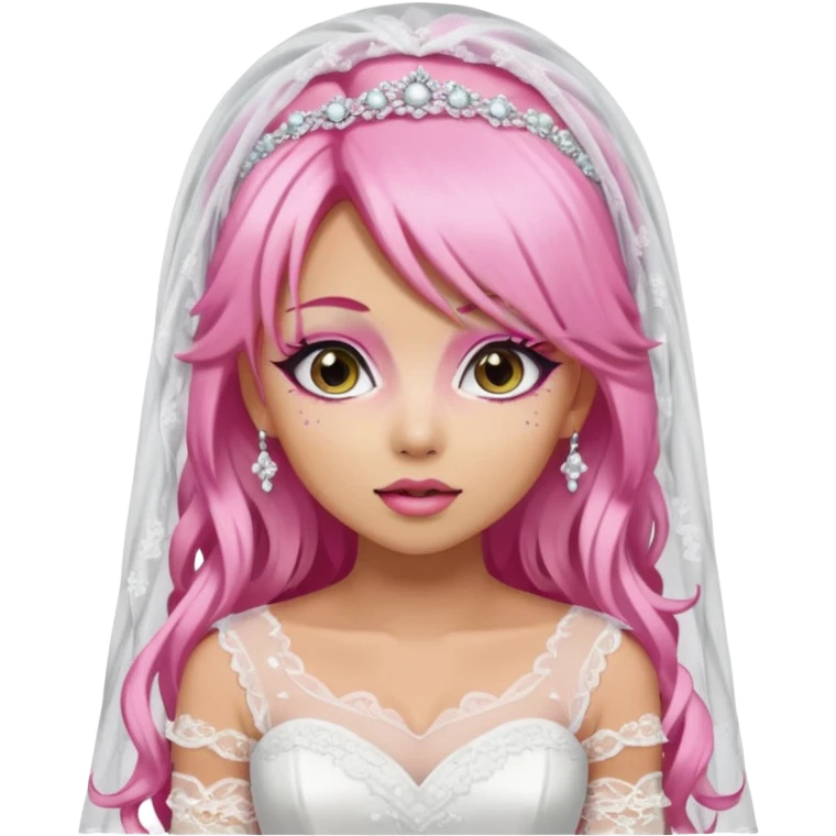 gyaru style, pink hair, pretty makeup, pretty bratz baddie bride wedding veil  emoji