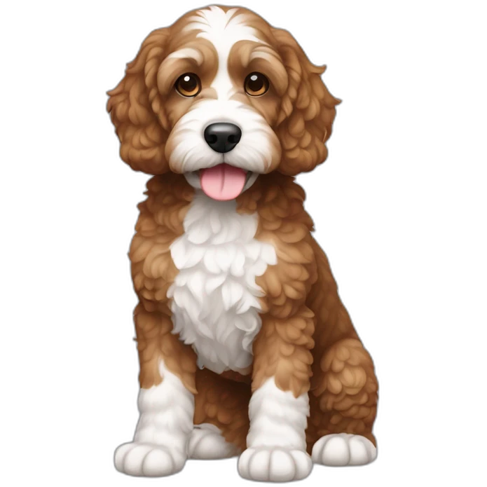 Reddish light brown cockapoo with white patch on chin full body emoji