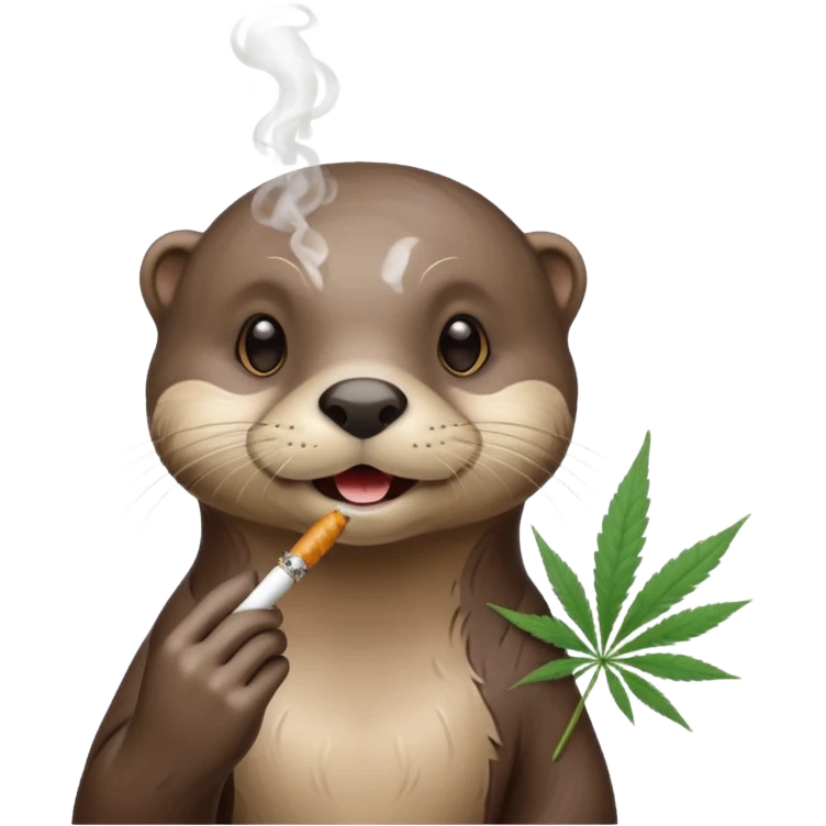 Cute female Otter smoking a while cannabis joint emoji