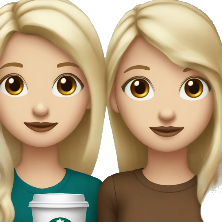 2 pale girls drinking Starbucks ( one’s blonde and blue eyes and the others brown haired hazel eyed with bangs ) emoji