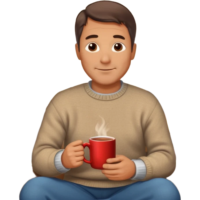 Cozy handsome 45 year old man sitting next to a nice fireplace with a hot apple cider, book, and plate of chocolate cookies. emoji
