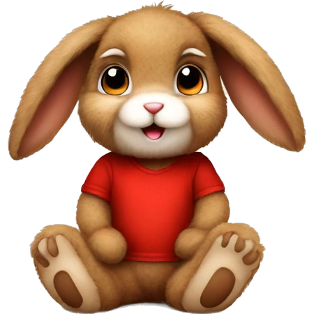 Super Cute girly Fluffy brown bunny rabbit teddy wearing red tshirt sitting  emoji