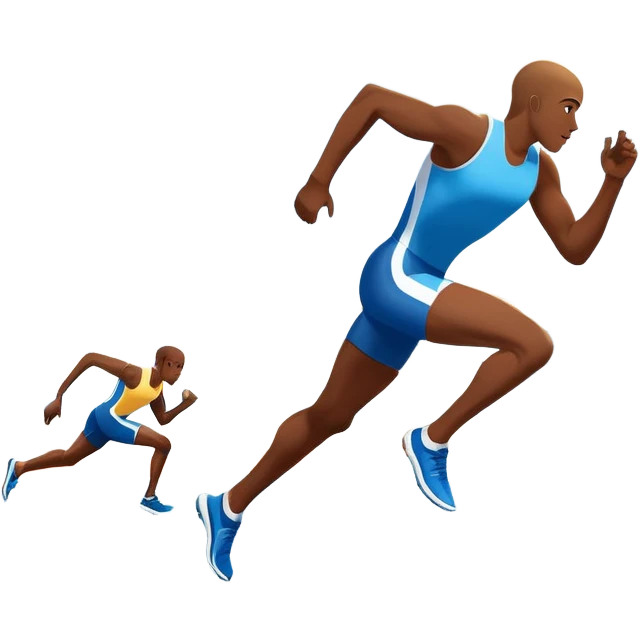 An icon featuring a running track with starting blocks and a pair of sprinting shoes in motion. The background showcases a grand stadium with cheering fans, bright sunlight, and a clear blue sky. Transparent background highlights the speed, energy, and competition of track running. emoji
