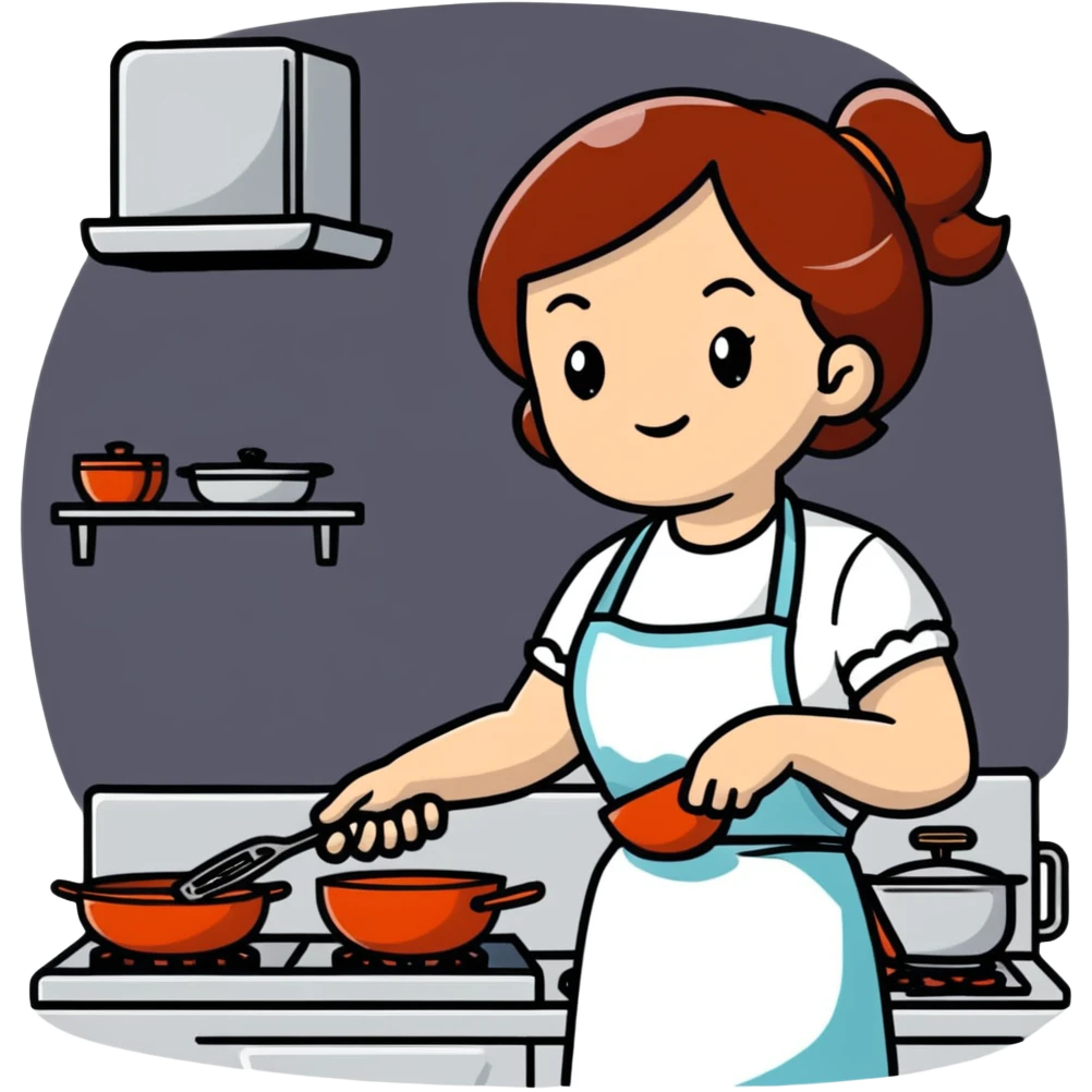 woman in kitchen with apron cooking emoji