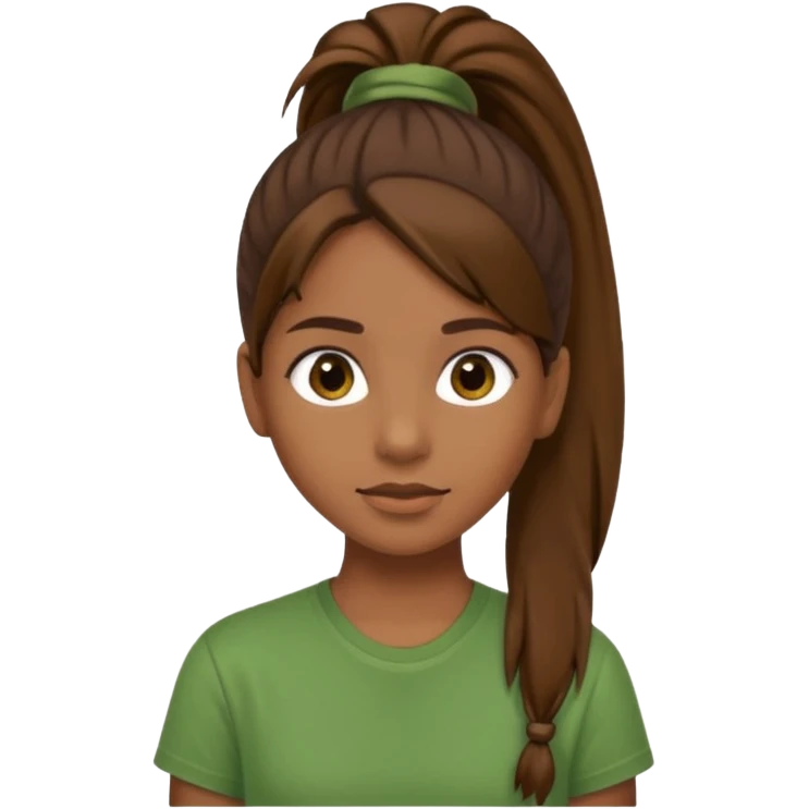 Make a zumba coach emoji, brown eyes, brown hair girl, green shirt withe "the roots" on it, longer pony tail hair emoji
