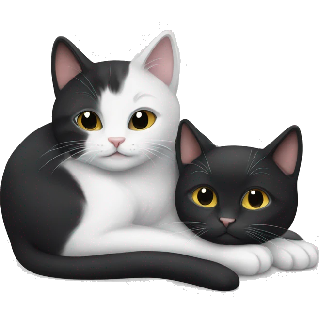 White and grey cat and black cat cuddling  emoji