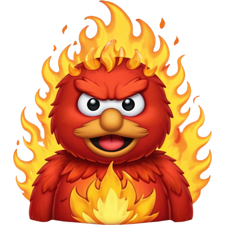 Elmo angry surrounded by fire emoji