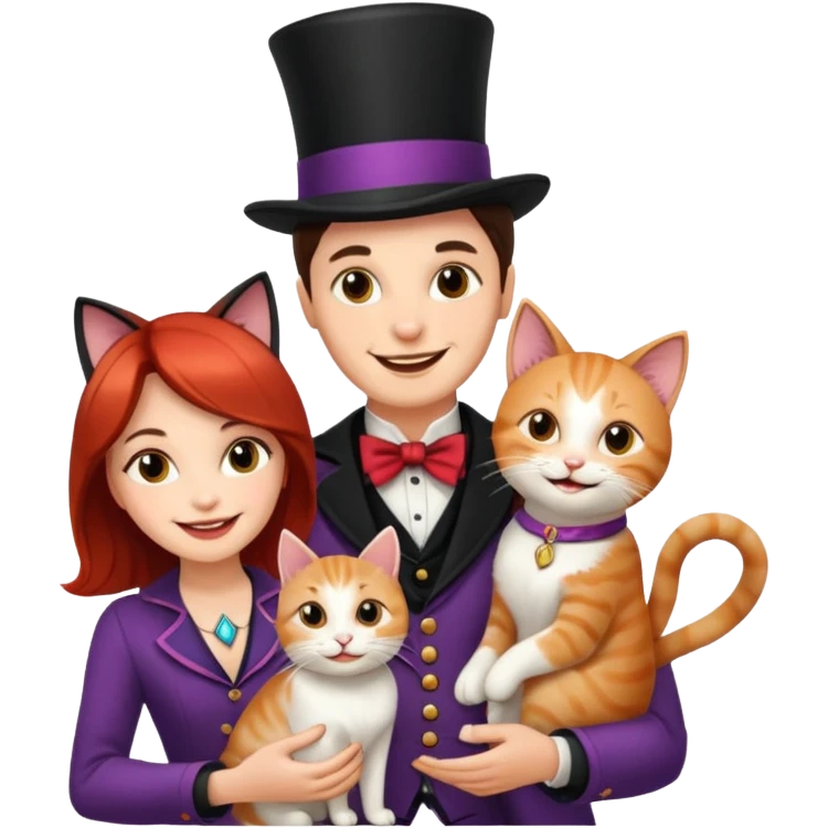 magician couple and their pet cat emoji