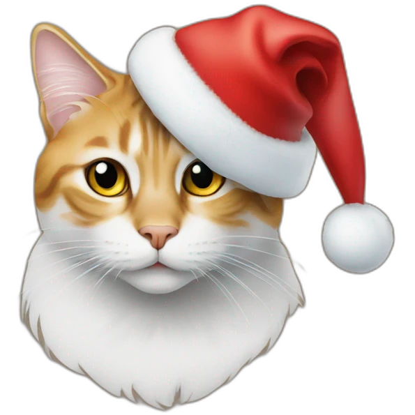 cat in Christmas hat on table emoji