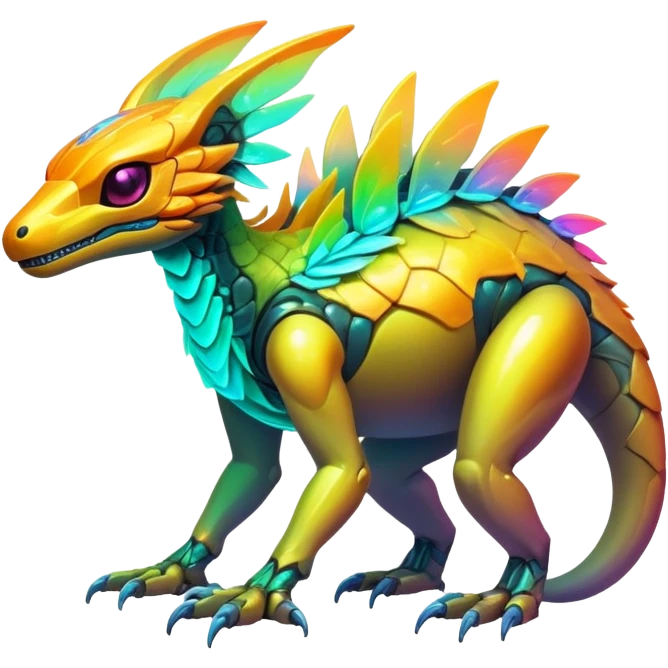 Exotic futuristic lush warm-colored neon Fakémon-creature (full body) emoji