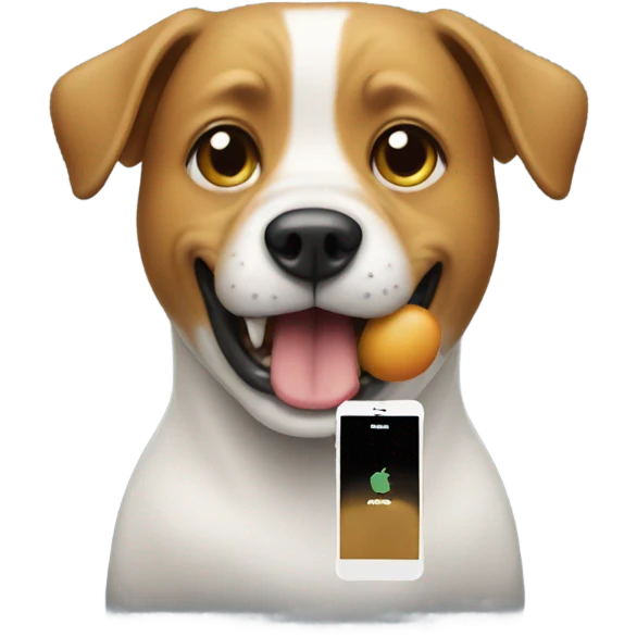 a dog with an iphone emoji