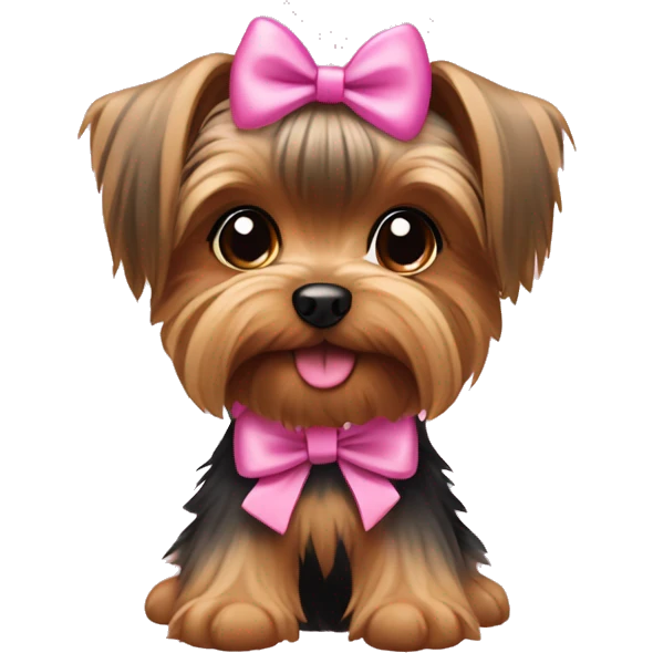 Brown yorkie puppy wearing a pink bow emoji