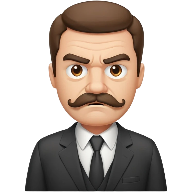 A grumpy cartoon man with a bushy mustache and angry expression, wearing a business suit emoji