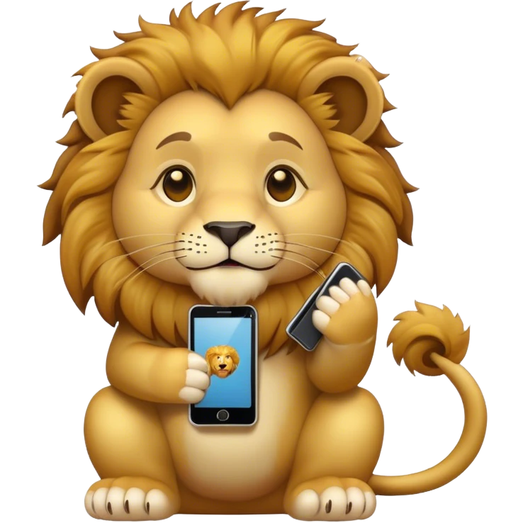 short lion with mobile emoji