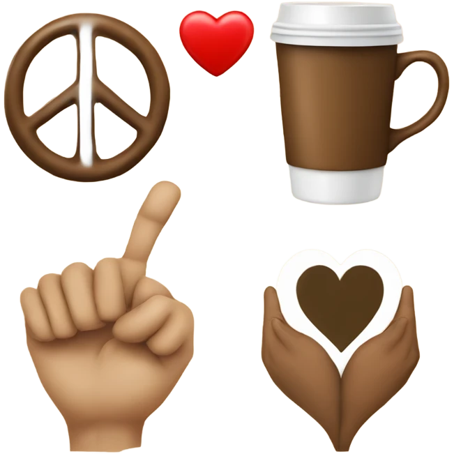 Peace sign, heart, coffee emoji