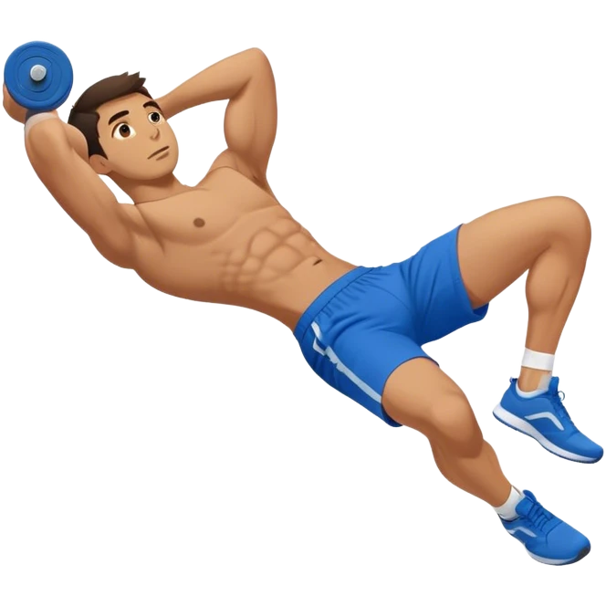 side-view of guy in blue shorts doing decline crunches emoji