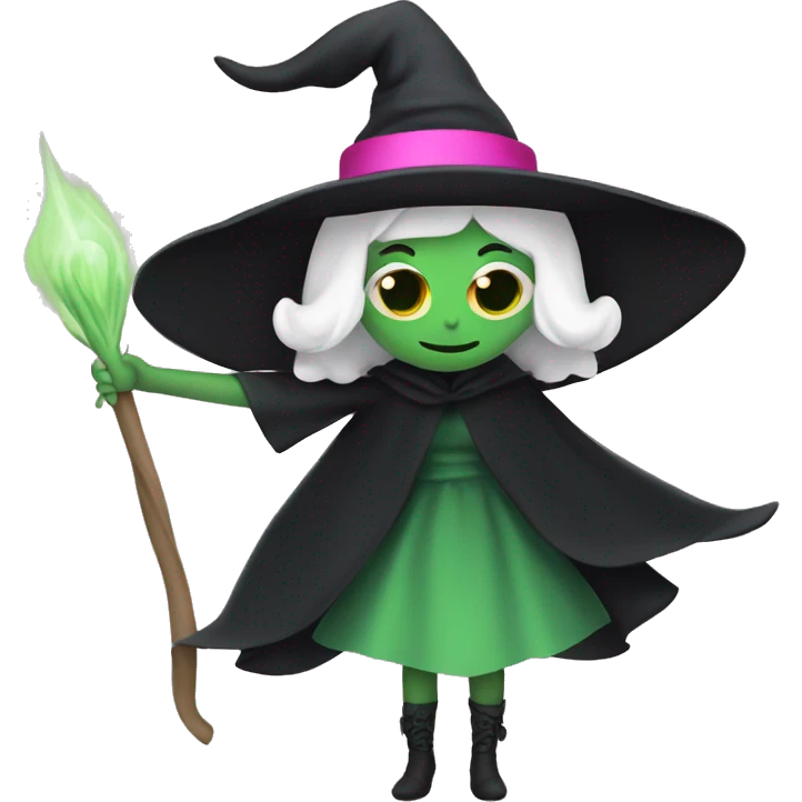 Witch dressed in black with green skin hugging pink dressed white witch emoji