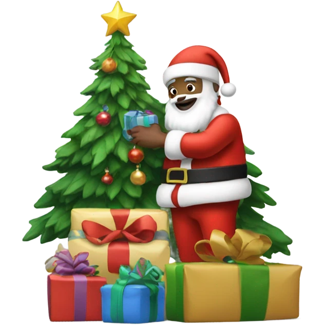 Santa putting gifts under tree emoji