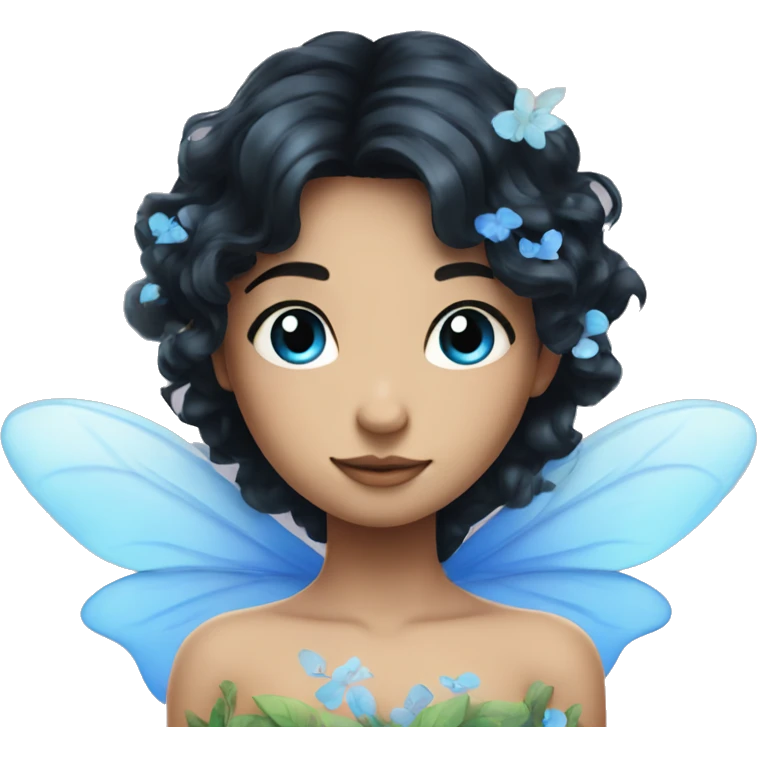Dreamy pretty nature fairy with black hair and blue eyes emoji