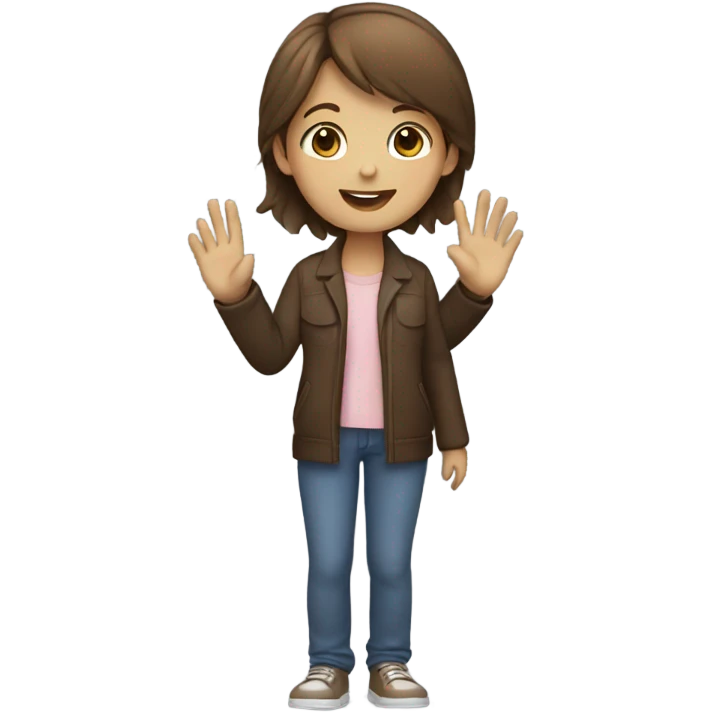 brown haired girl waving hi emoji