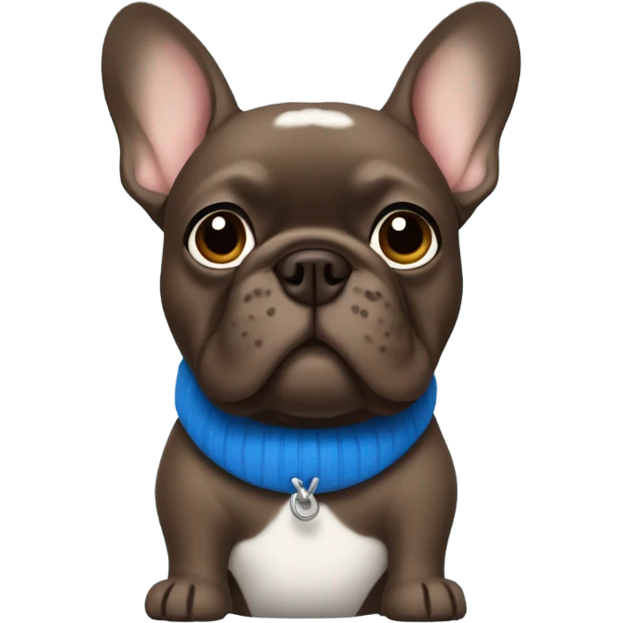 dark brown frenchie, blue collar and fleece emoji