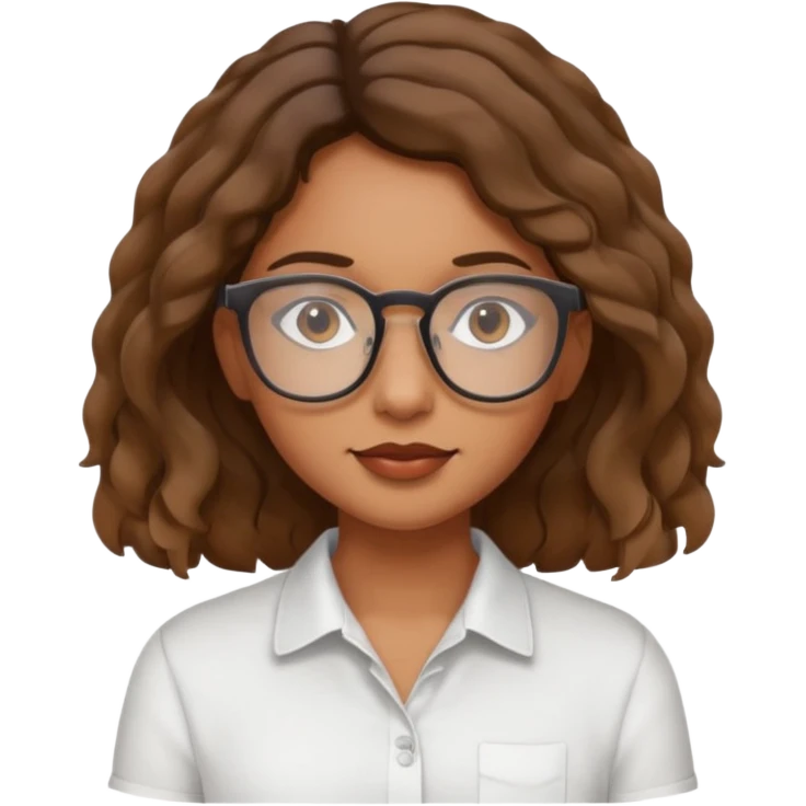 brown girl with wavy  shoulder length hair. glasses, emoji