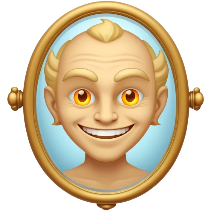 A smug, charismatic figure holds a mirror their reflection. in the glass—glowing, predatory eyes a grin, or deep cracks symbolizing a **fragile ego**. Their grip is tight, as if clinging to the illusion of perfection, shadows  behind them, revealing the manipulation hidden beneath their charm. emoji