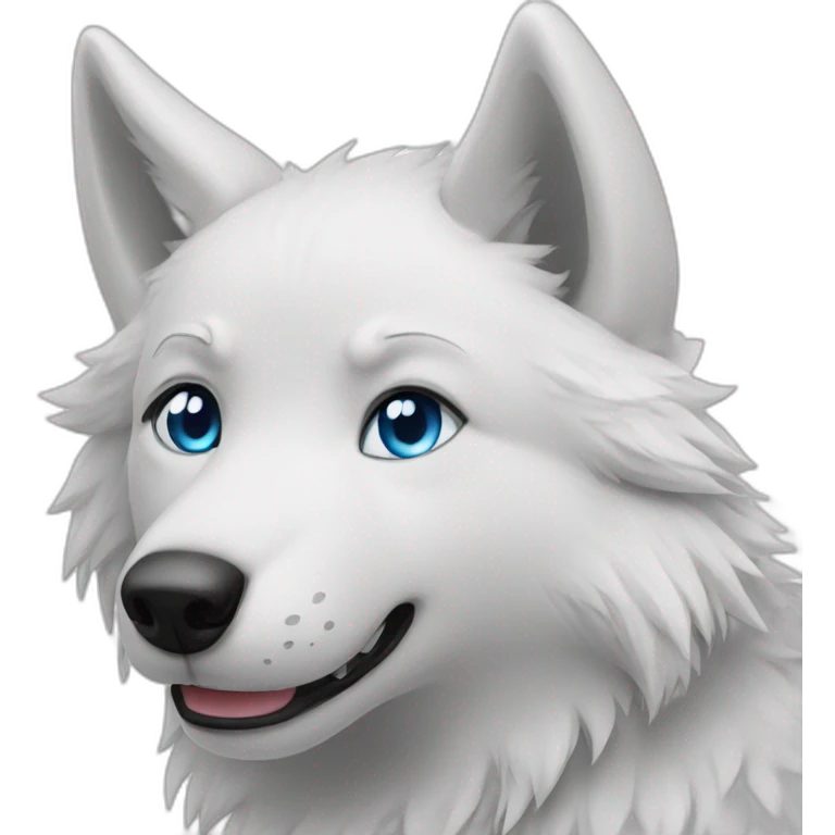 Happy White Wolf blue eyes short hairs emoji