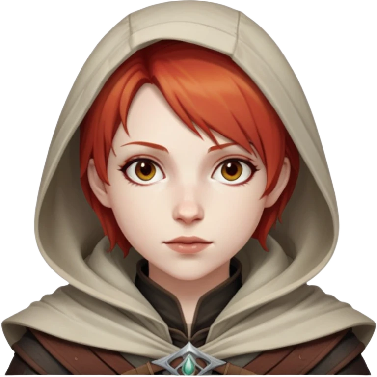 Leliana from Dragon Age with short red hair and hood emoji