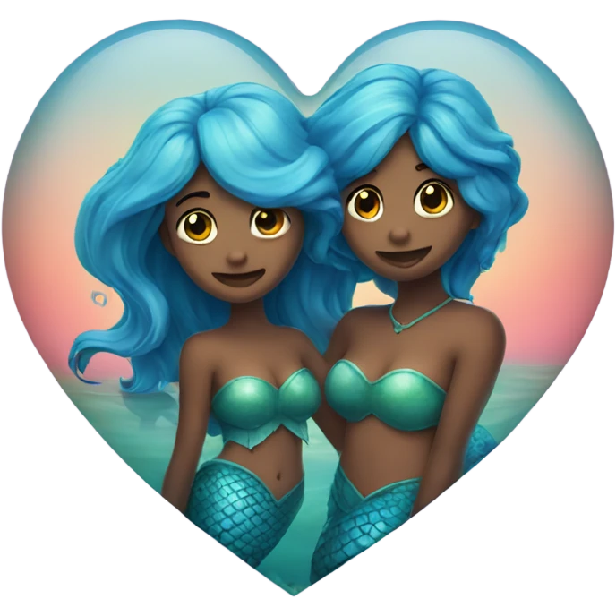 two mermaids in love and a heart emoji