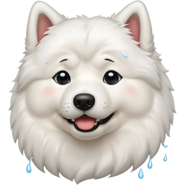 A Samoyed dog crying with tears running down its face  emoji