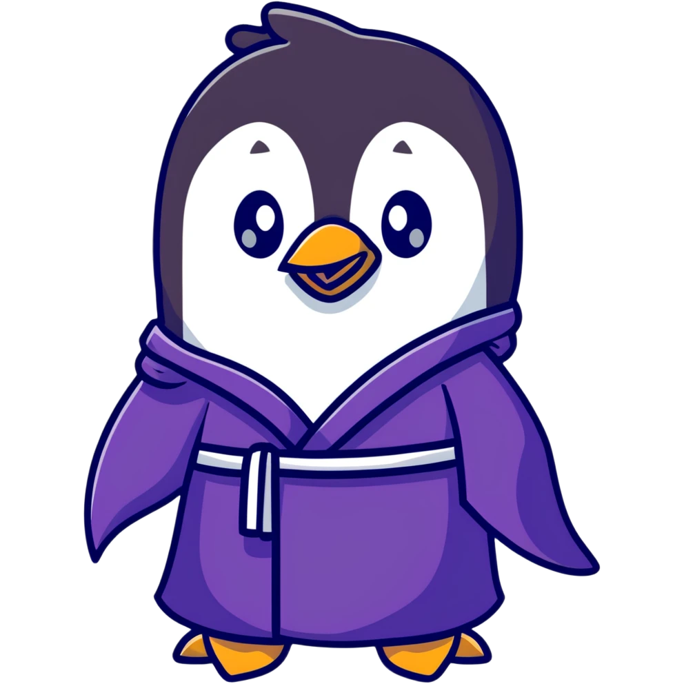 Penguin wizard with a flowing purple robe and long white beard emoji