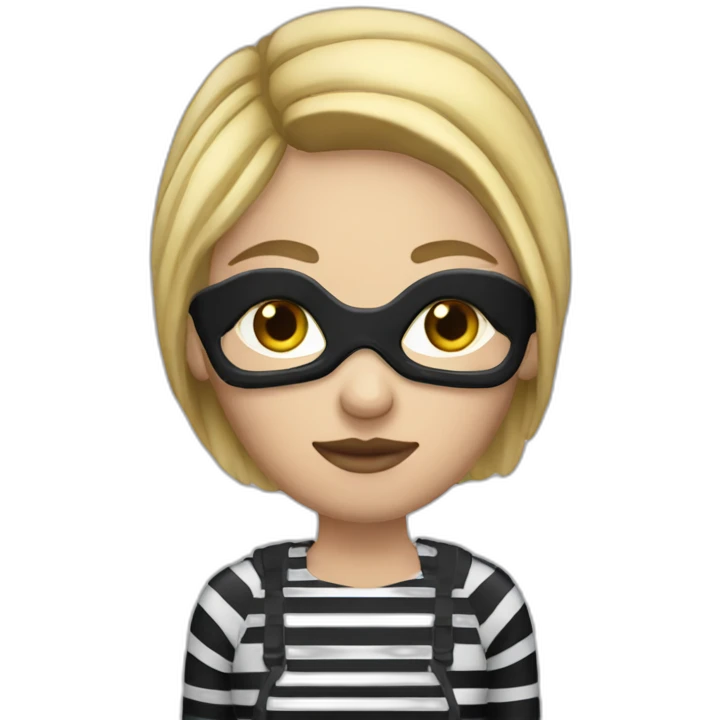 bank robber blonde woman with black beanie hat eye mask and striped shirt emoji