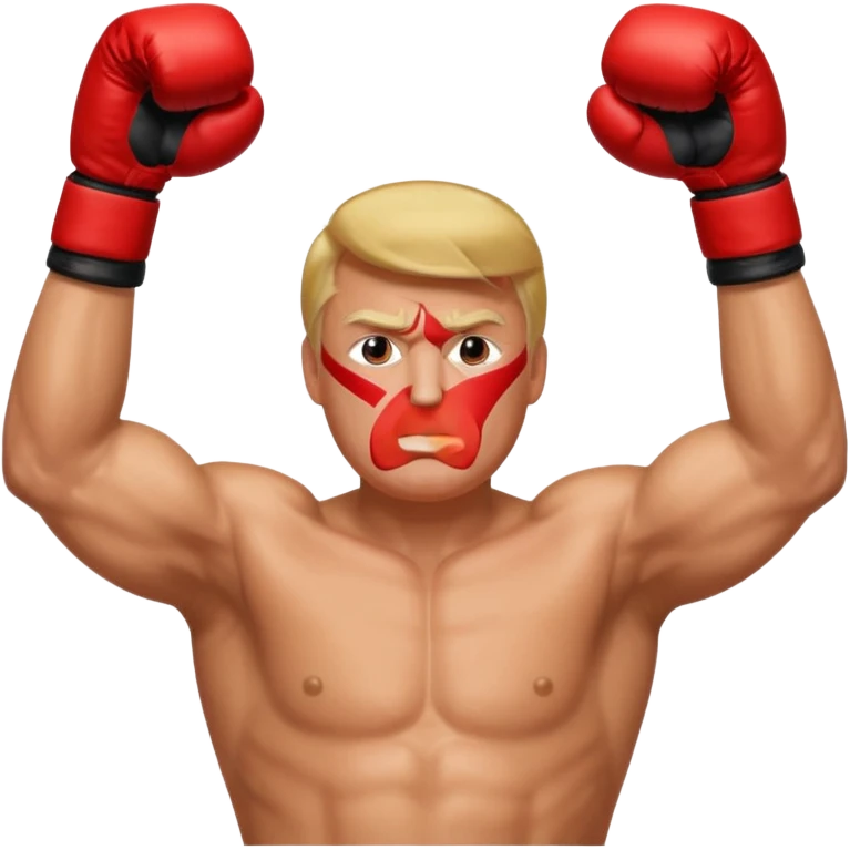 trump as a box fighter with hands up into the air emoji