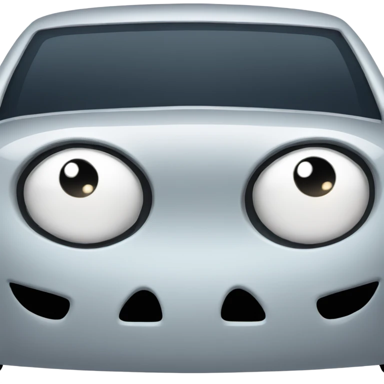 Cartoon emoji-style car with teardrop-shaped headlights and sad eyes on the windshield. emoji