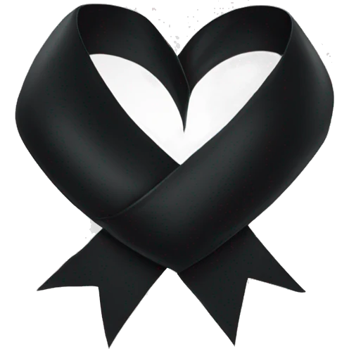 a black ribbon wrapped around a white heart emoji