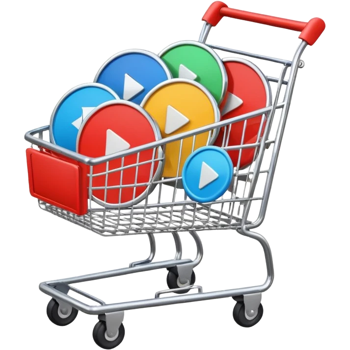 shopping cart containing several circular play button symbols emoji