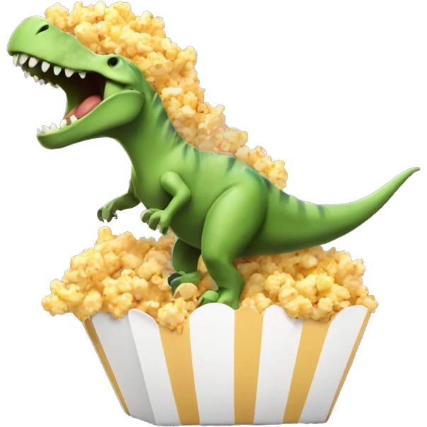 Dino surfing on popcorn emoji