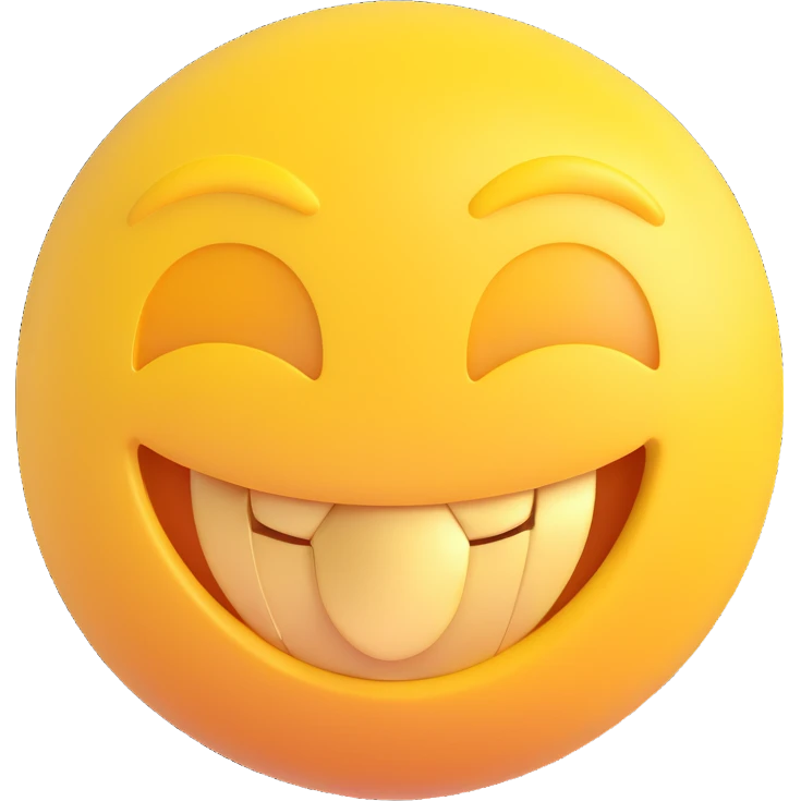 simple yellow emoji character with a big smile and shining gold teeth, Microsoft emoji style emoji