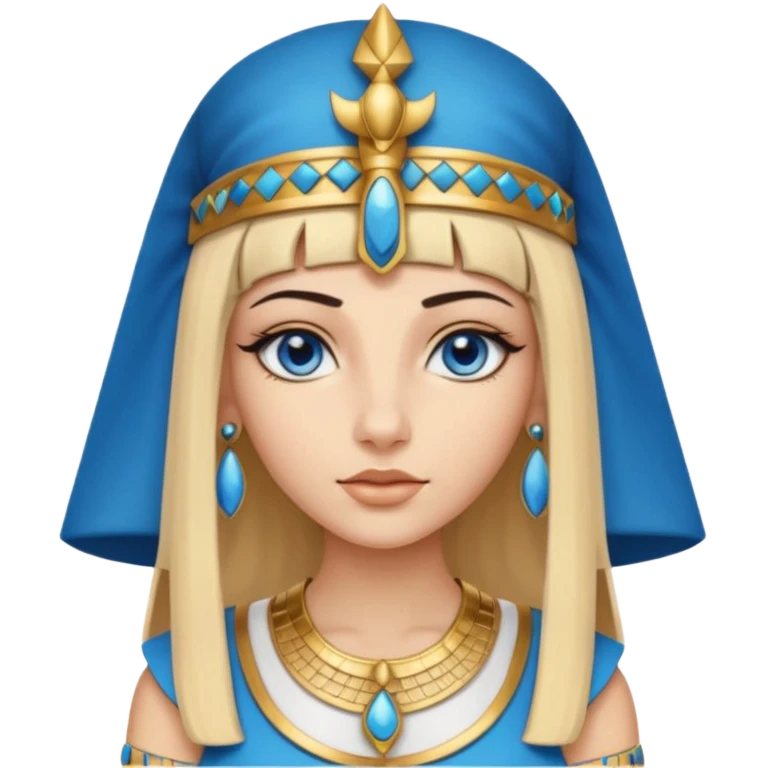 Cleopatra vestita da faraone con il cappello da faraone ma con gli occhi azzurri e i capelli lunghi biondi non troppo chiari emoji