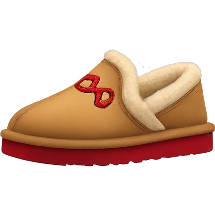 Ugg Camel slip-on slippers. A thin red zig-zag stitch only encircling ankles, VERY chunky platform sole. emoji