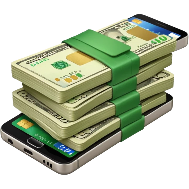 Dolares en efectivo, tarjetas, teléfono  emoji