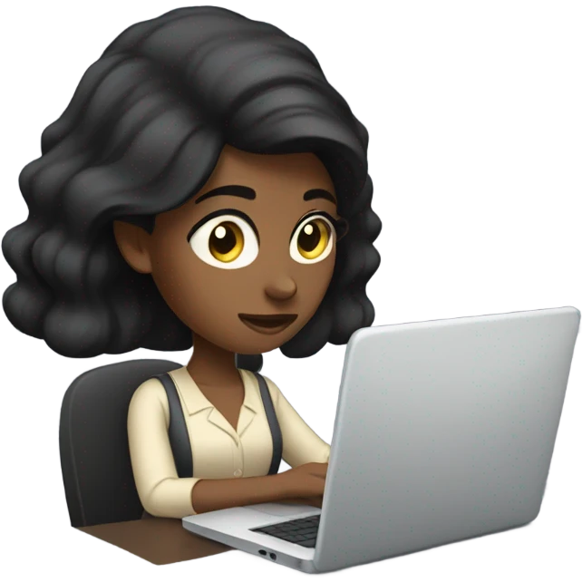 Black hair work girl on laptop emoji