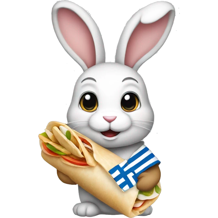 Bunny rabbit wearing Greek flag and holding gyros pita wrap emoji